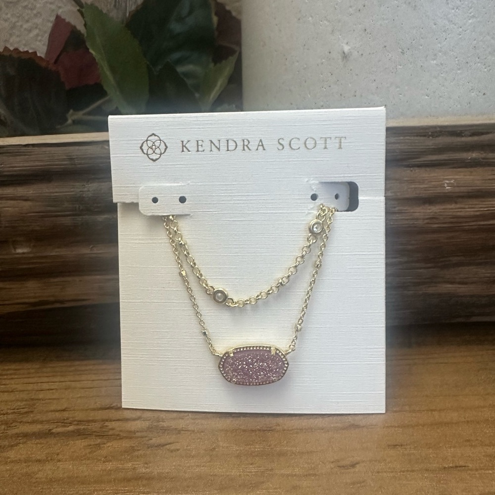 Kendra Scott Elisa 2 double strand Gold Necklace in Light Pink Drusy - Picture 8 of 8